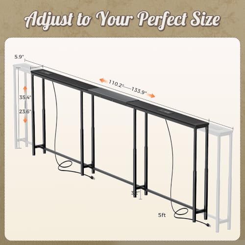 Huuger Narrow Console Table with Power Outlets & USB-C, Black