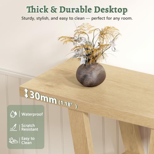 FAVOOSTY 39.4" Entryway Table, 3 Tier Hallway Table, Console Tables for Living Room, Narrow Entrance Table with Storage, Sofa Table Behind Counch, Accent Table for Entry Foyer, Natural Brown