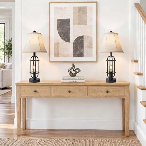 Reaketon 24.3" Farmhouse Table Lamps for Living Room Set of 2, Black