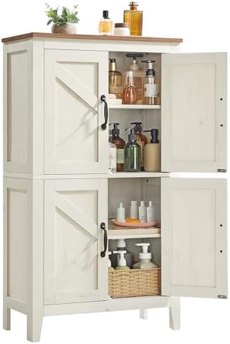VASAGLE Farmhouse Storage Cabinet with 4 Barn Doors, Adjustable Shelves
