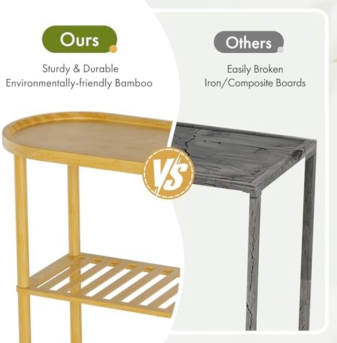 Small Entryway Table Bamboo 30.7", Narrow Hallway Table Oval Top 2-tier, Slim Console Table with Anti-fall Edge, Sofa Side Table 5min Easy Assembly, Small TV Stand for Bedroom, Indoor Plant Stand