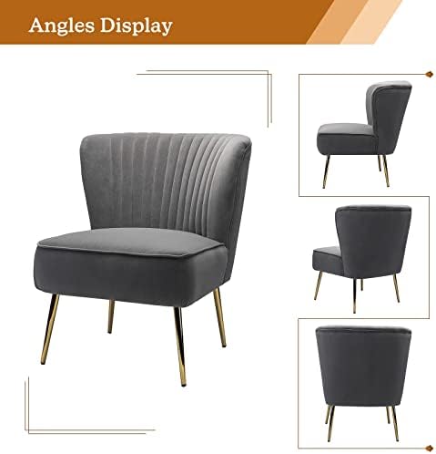HULALA HOME Velvet Accent Chair, Modern Upholstered Cute Side Chair with Gold Metal Legs, Armless Wingback Slipper Chair Comfy Living Room Chair for Bedroom Guest Room Vanity,Grey