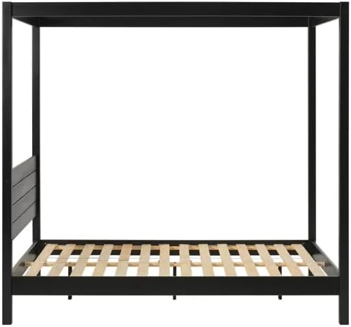 Solid Pine Canopy Bed Frame, Queen - Matte Black Painted Finish