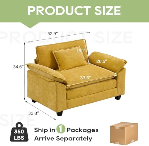 Oprisen 53" Modular Sectional Sofa, Comfy Single Sofa Deep Cloud Couch