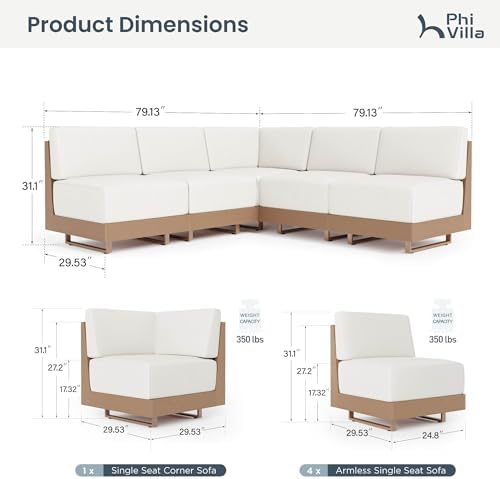 PHI VILLA 5 Piece Wicker Patio Sectional Furniture Set 8.7" Thick Cushions