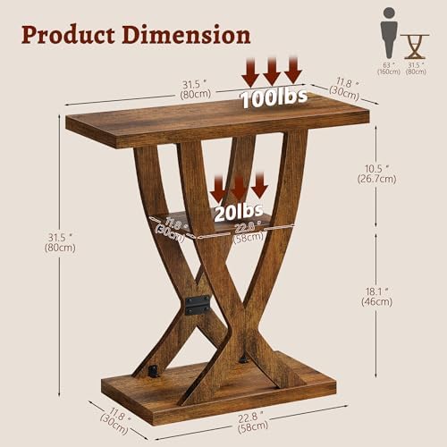 FAVOOSTY Entryway Table, 3 Tier Hallway Table, Console Tables for Living Room, Narrow Entrance Table with Storage, Sofa Table Behind Counch, Accent Table for Entry Foyer, Rustic Brown