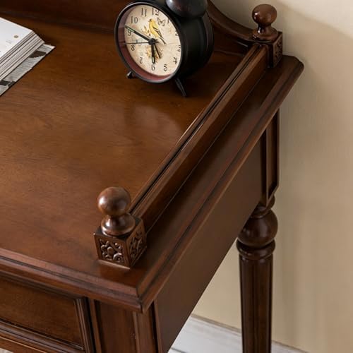 Mid Century Modern Desk with Baffle and Drawers, Vintage Solid Wood Writing Desk Stool Set for Small Space, Bedroom, Living Room, Makeup Vanity Console Table (Without Chair,39.4in(100cm))