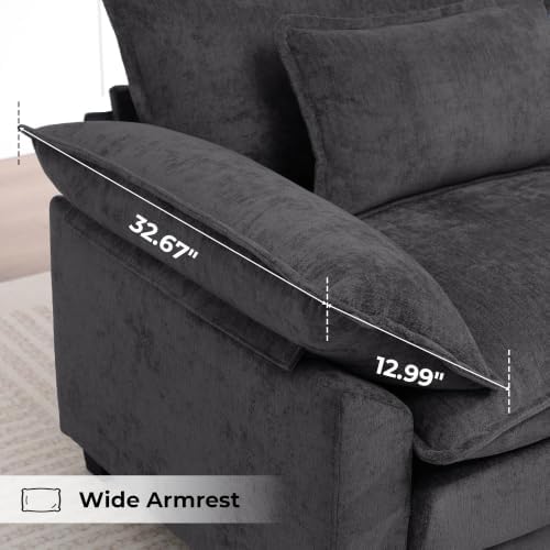 Chenille Oversized Accent Chair,44" Modern Upholstered Living Room Chairs,Comfy Armchair with Extra Thicked Cloud Sofa Chair,Reading Chair Side Chair for Bedroom Apartment Darkgrey