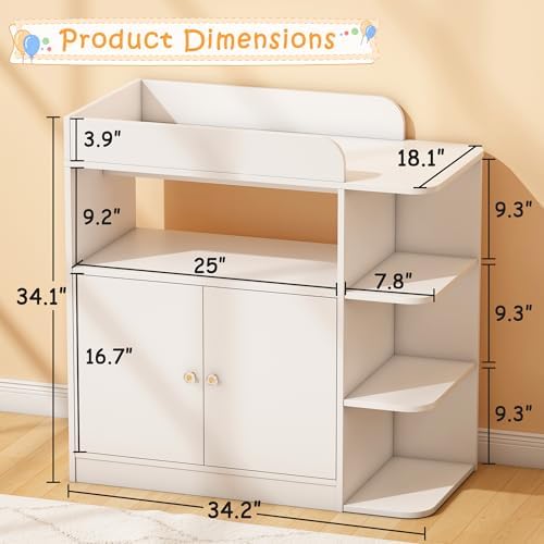 Wanan Changing Table Dresser with Large Cabinet for Nursery, Wood, White