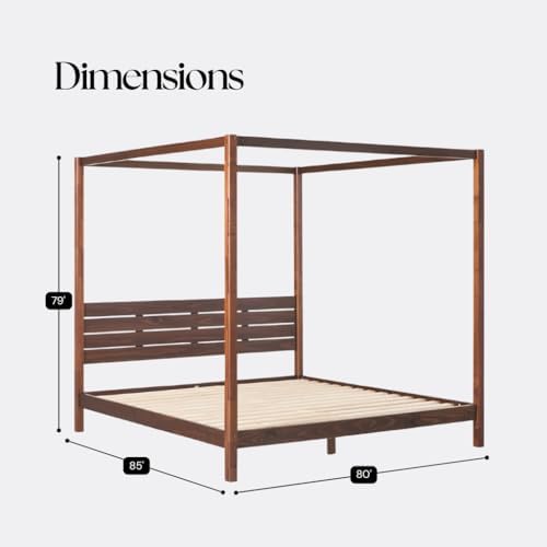 From the Tree Furniture Solid Pine Canopy Bed Frame, King — Walnut Finish