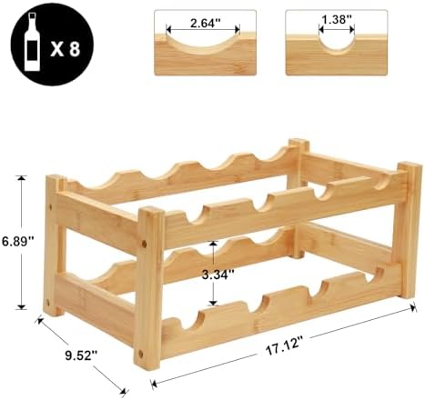 Bamboo Wine Rack, 2-Tier 8 Bottles Wine Storage Cabinet Shelf
