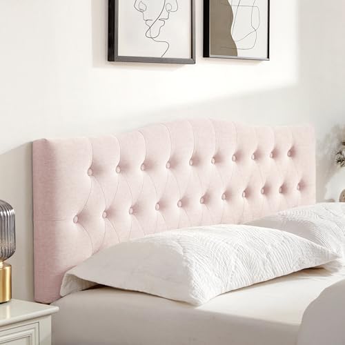 Tufted Headboard Full Size, Solid Wood Adjustable Height Head Board, Pink