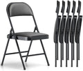 Folding Chairs 6 Pack, PU Leather Padded Folding Chairs for Outside and Indoor, Heavy Duty Portable Foldable Metal Commercial Seat for Home Office, Dorm, Party, Backyard, Lawn, Patio, Black