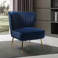 HULALA HOME Velvet Accent Chair, Modern Upholstered Cute Side Chair with Gold Metal Legs, Armless Wingback Slipper Chair Comfy Living Room Chair for Bedroom Guest Room Vanity,Navy