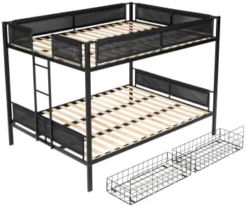 PVWIIK Queen Over Queen Bunk Bed for Teens,Black