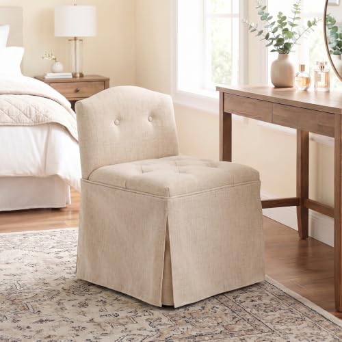 Beige Makeup Vanity Chair with Back & Wheels