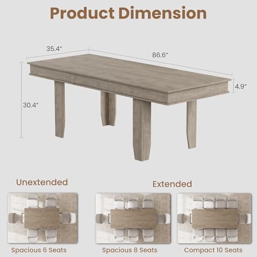 GarveeHome 63 in-86.6 in Extendable Dining Room Table for 6-10