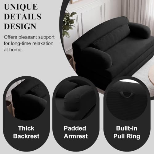 57” Convertible Sleeper Sofa Bed, Boneless Couch, Black
