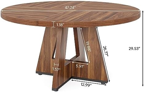 Tribesigns 47 inch Round Dining Table Wood Kitchen Table for Dining Room, 47" Dinner Room Tables for 4-6, Farmhouse Accent Furniture with Wooden Tabletop and Cross Base, Rustic Brown