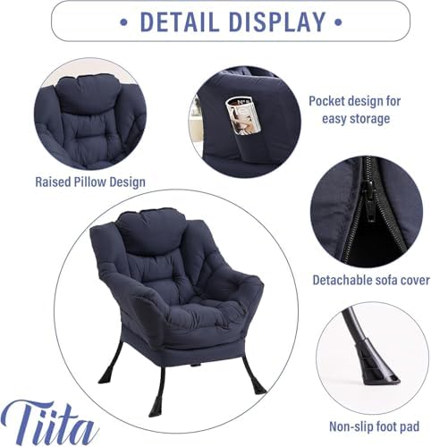 Tiita Lazy Chair with Ottoman, Comfy Reading Accent Chair, Navy