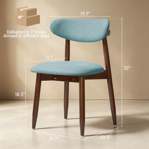 CHUN YI Dining Chairs Set of 4, Upholstered Solid Wood Dining Room Chairs, Mid Century Modern Fabric Kitchen Chairs with Ergonomic Curved Back, Blue (Only Chairs)