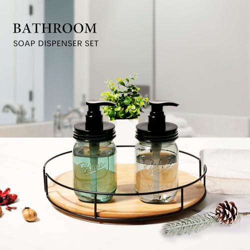 Amolliar Plastic Mason Jar Soap Dispenser with Pump Lid 16OZ -2 Pack Black