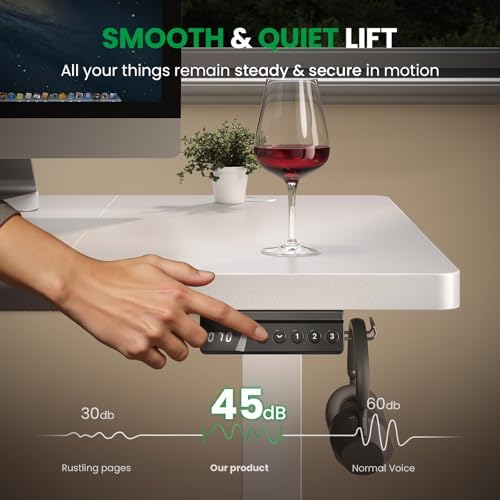 White 63x30 in Electric Standing Desk, 1 Inch Thick Tabletop