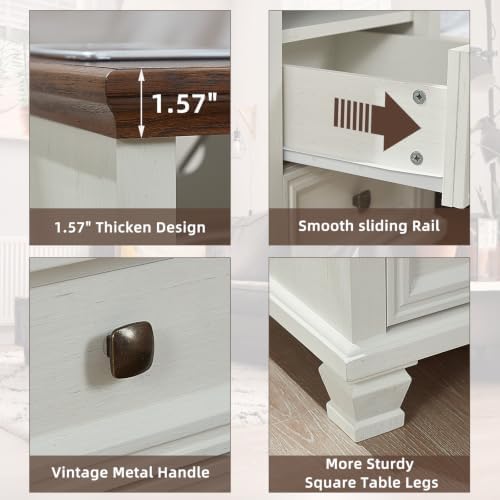 SAVOR LIFE Farmhouse Nightstand Set of 2 with Charging Station, White