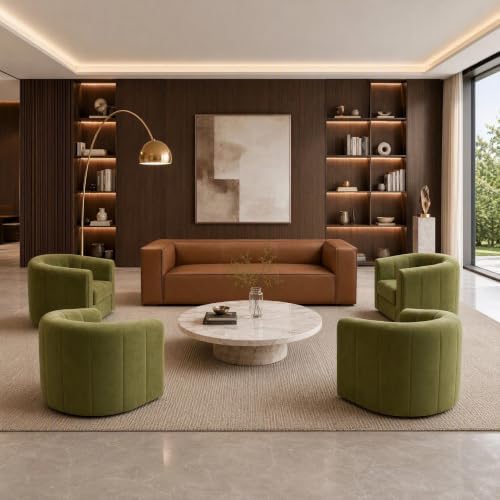 5-Piece Living Room Set, Faux Leather Sofa + 4 Swivel Chairs