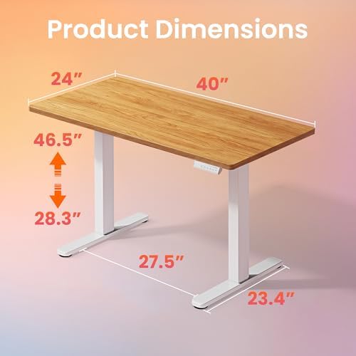 HUANUO 40x24 Inch Electric Standing Desk, Adjustable, Light Vintage Brown