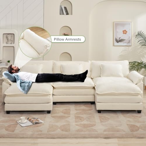 Oprisen 120" Modular Sectional Sofa, Comfy Deep Cloud Couch with Ottoman