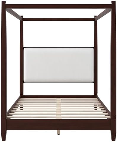 Queen Size Wood Canopy Bed Frame, Walnut Vintage Four-Posters Platform Bed Frames with Headboard, 10-Slat Support Wooden Post Beds, 6" Under Bed Storage, Easy Assembly (Espresso, Queen, 75.6"H)