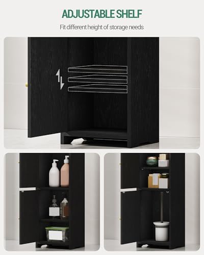 Hzuaneri Bathroom Storage Cabinet, Small Corner Floor Cabinet with 2 Doors | Narrow Toilet Paper Cabinets with Adjustable Shelf, Bathroom Organizer for Small Spaces, 7.9" D x 9.8" W x 29.5" H Black