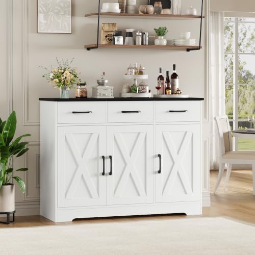 HOSTACK Kitchen Buffet Cabinet with Storage, Sideboard Coffee Bar, White