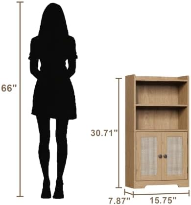 ChooChoo Small Bathroom Storage Cabinet with 2 Door and Shelves | Narrow Toilet Paper Cabinet, Bathroom Floor Cabinet and Organizers for Small Spaces, 7.8" D * 15.7" W * 30.7" H, Natural