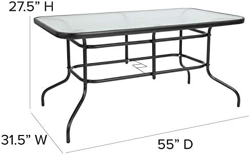 Flash Furniture 31.5x55 in Tempered Glass Table, with Umbrella Hole