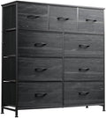 WLIVE Tall Dresser for Bedroom, 9 Drawer Chest of Drawers, Black Wood Grain
