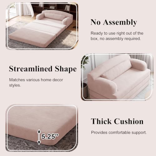 57” Convertible Sleeper Sofa Bed, Boneless Couch, Pink