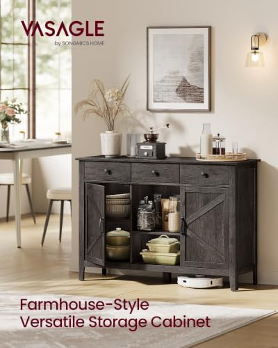 VASAGLE Buffet Cabinet, Coffee Bar with 3 Drawers, Adjustable Shelf