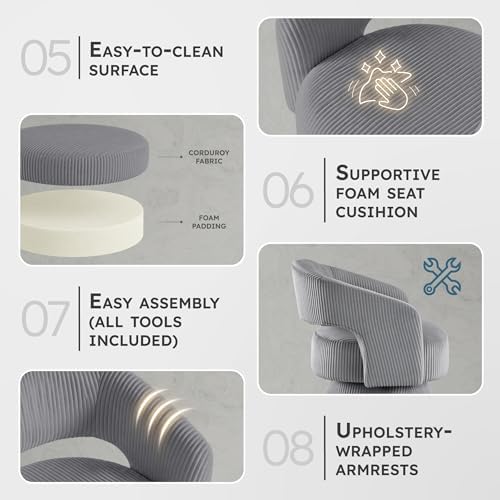 Lexicon Modern Comfy Corduroy 360 Degree Swivel Accent Chair, Dark Gray