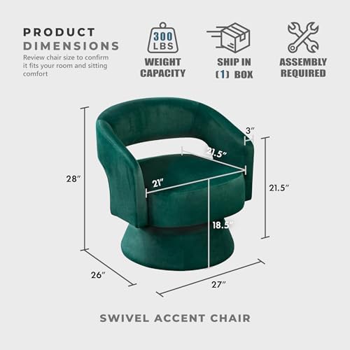 Lexicon Swivel Accent Chair, Modern Velvet Round Barrel Chair, Green