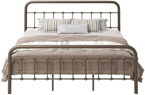 Allewie King Metal Bed Frame with Iron-Art Headboard, Antique Bronze