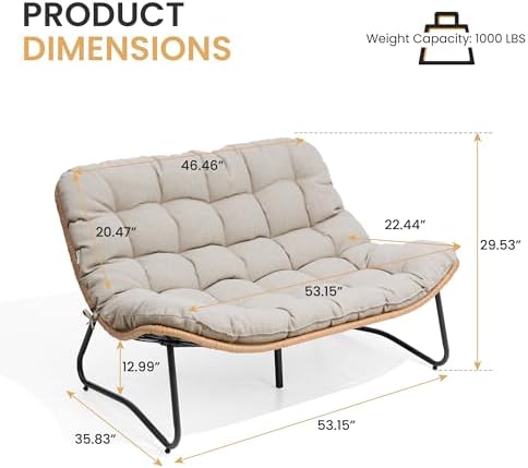 Crestlive Products Outdoor Loveseat, Outdoor Sofa Set (3PCS Beige)