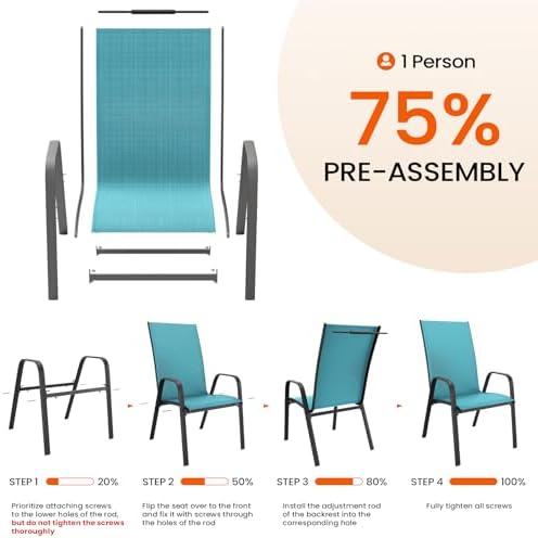 JEAREY Patio Dining Chairs Set of 6, Stackable Outdoor Chairs, Teal