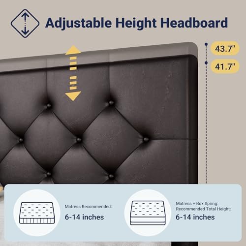 Allewie King Size Storage Bed Frame with 4 Underbed Drawers, Upholstered Platform Bed with Adjustable Headboard, Diamond Button Tufted, Easy Assembly, Noise-Free, No Box Spring Needed, Brown