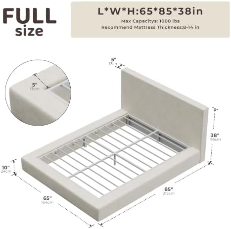 RECCI AirFrame Full Size Upholstered Bed Frame with Plush Padded Headboard