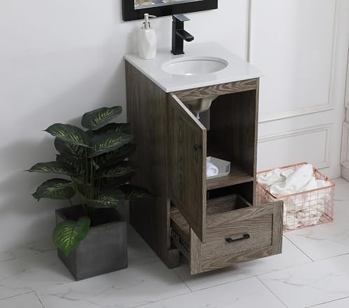 18" Pre-Assembled Bathroom Vanity with Sink, Engineered Wood, Ivory White Engineered Marble Countertop Attached, Single Oval Porcelain Sink, 1 Soft-Close Drawers, Weathered Oak