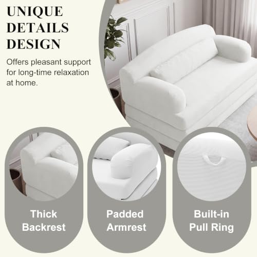 57” Convertible Sleeper Sofa Bed, Boneless Couch, White