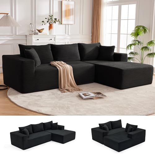 Mangodan 110” Boneless Couch, Cloud Sectional Sofa for Living Room, Black
