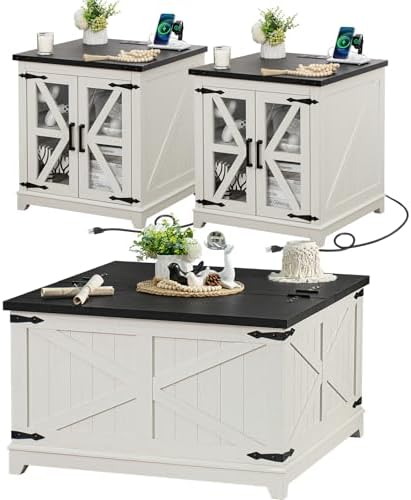 Joaxswe Farmhouse Coffee Table Set 3, End Table and Coffee Table